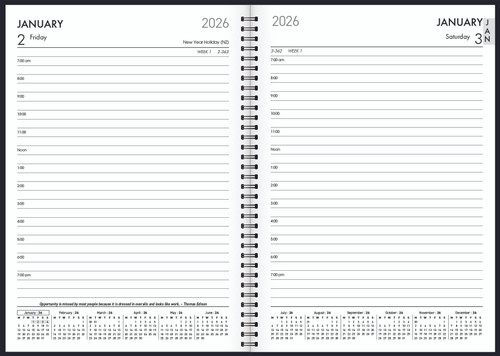 2026 MILFORD BOSTON A51 DAY PER PAGE WIRO DIARY (BLACK)