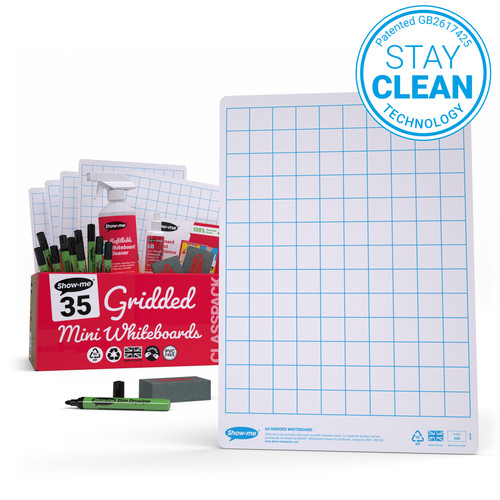 SHOW-ME GRIDDED/PLAIN MINI WHITEBOARDS (CLASSPACK)