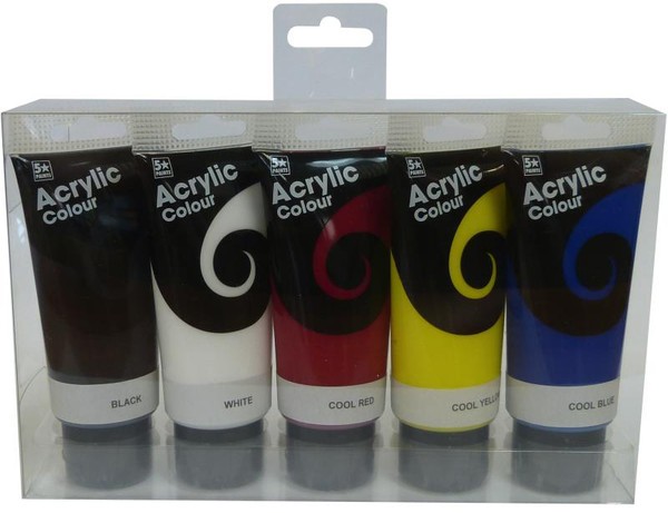 NZACRYL ACRYLIC PAINT COOL SET, 5 X 90ML TUBES