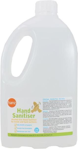 HANZ HAND SANITISER (ALCOHOL FREE), 2 LITRE REFILL