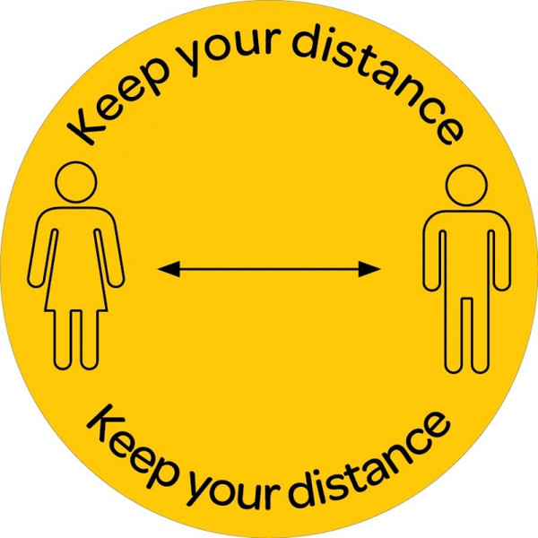 FLOOR STICKERS 300MM - KEEP YOUR DISTANCE (YELLOW), PKT 10