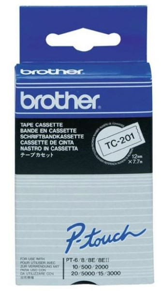 BROTHER P-TOUCH TAPE TC201 12MM X 8M BLACK ON WHITE