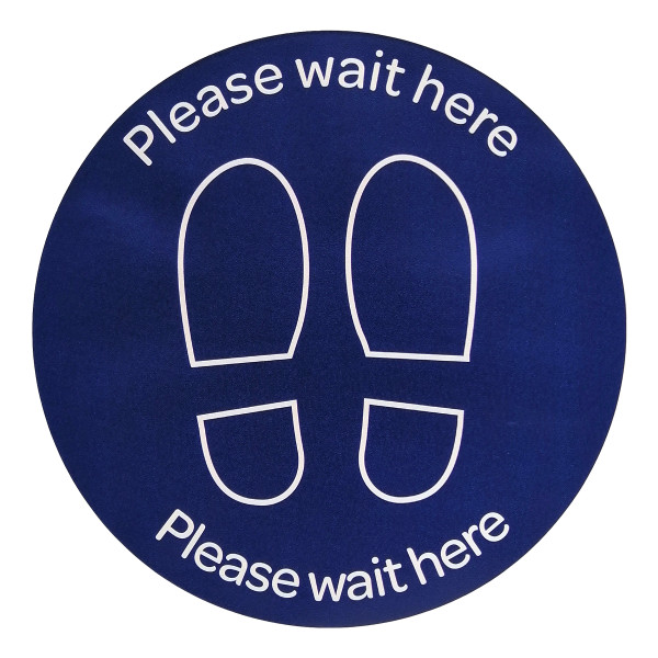 FLOOR STICKERS 300MM - PLEASE WAIT HERE (BLUE), PKT 10