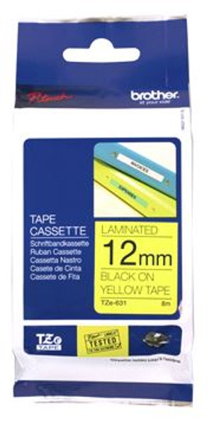 BROTHER TZ631 P-TOUCH TAPE 12MM BLACK ON YELLOW