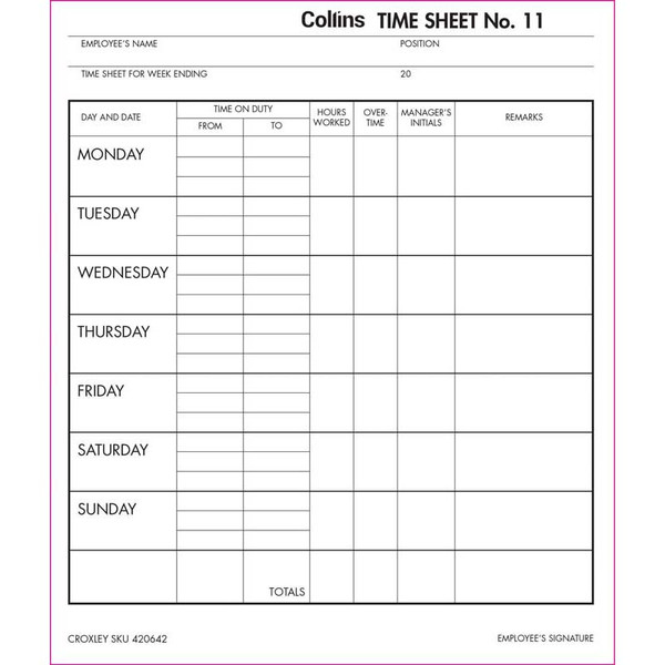 COLLINS TIME SHEETS, NO.11