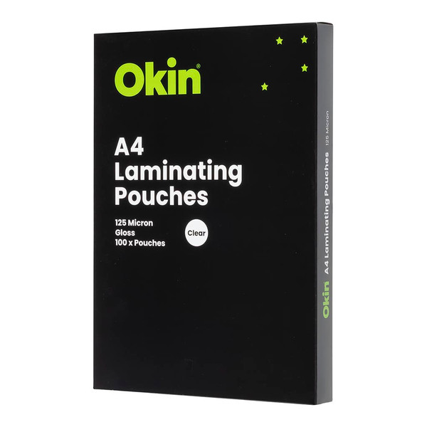 OKIN A4 LAMINATING POUCH 125 MICRON, PKT 100