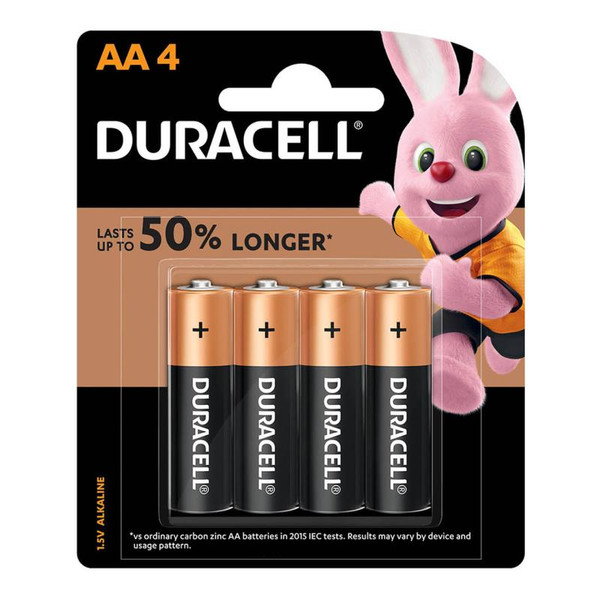 DURACELL ALKALINE AA BATTERY, PKT 4