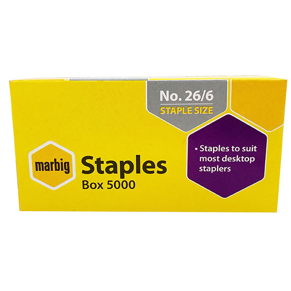 MARBIG STAPLES 26/6 BOX 5000