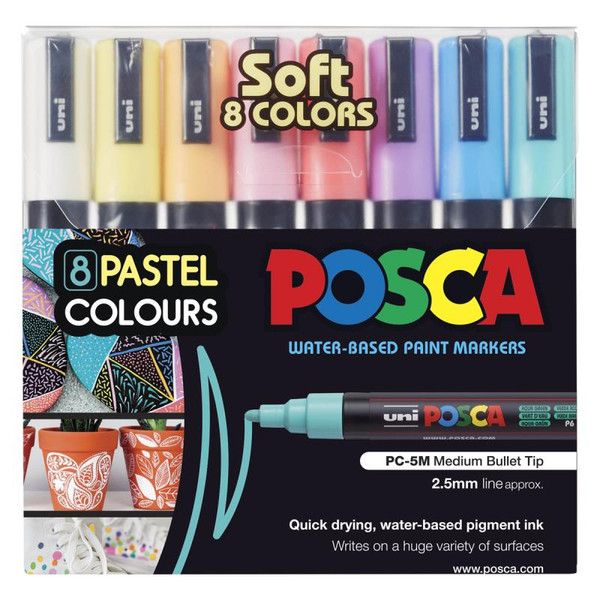 UNI POSCA MARKER PACK SOFT COLOURS PKT 8