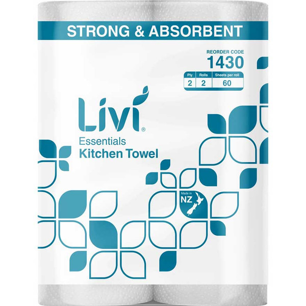 LIVI ESSENTIALS 2 PLY PAPER TOWELS, TWIN PACK