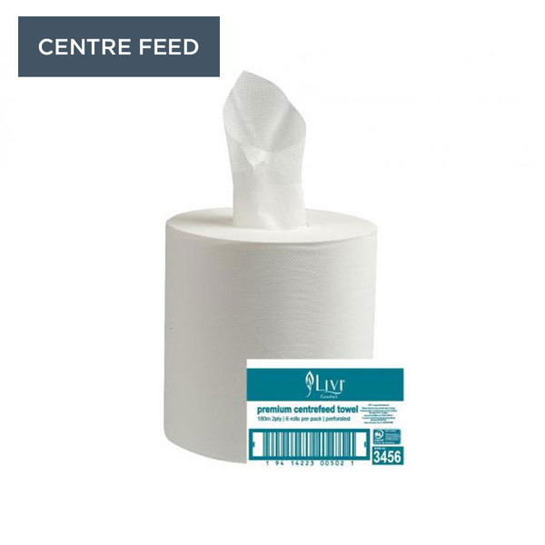 LIVI ESSENTIALS PREMIUM CENTREFEED PAPER TOWELS 2 PLY 180M, CTN 6