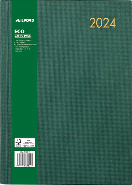 A41 DAY PER PAGE ECO DIARY 100% RECYCLED PAPER