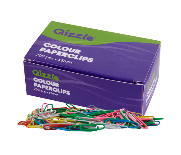 QIZZLE PAPER CLIPS, PKT 200 (COLOURED)
