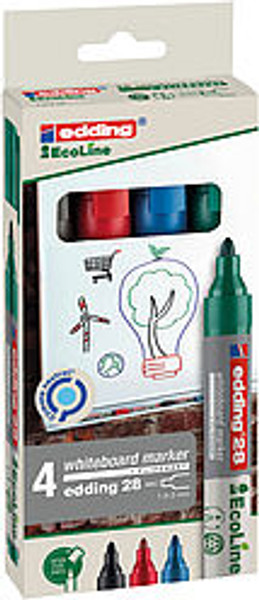 EDDING 28 ECOLINE WHITEBOARD MARKER, BULLET TIP (PKT 4)