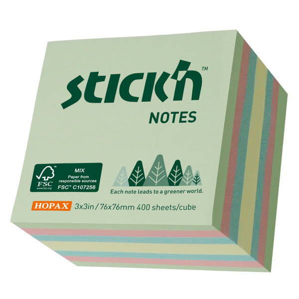 STICK'N PASTELS ASSORTED STICKY NOTE CUBE 76X76MM