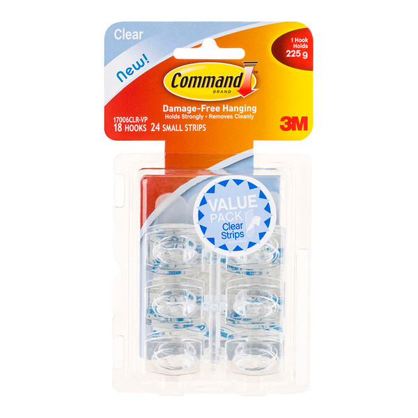 3M COMMAND HOOK MINI CLEAR VALUE PACK, PKT 18