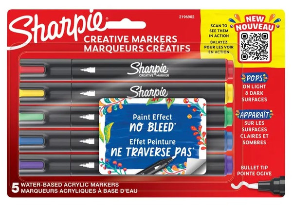 SHARPIE CREATIVE MARKERS, PKT 5 (BULLET TIP) SHARPIE CREATIVE MARKERS, PKT 5 (BULLET TIP)