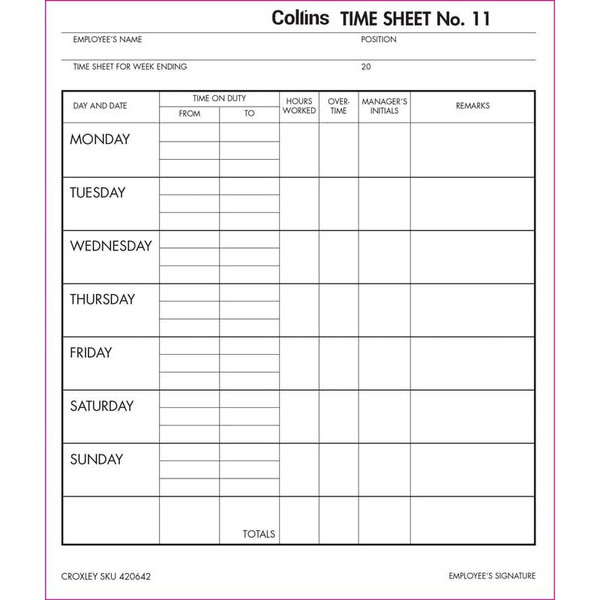 COLLINS TIME SHEETS NO.11