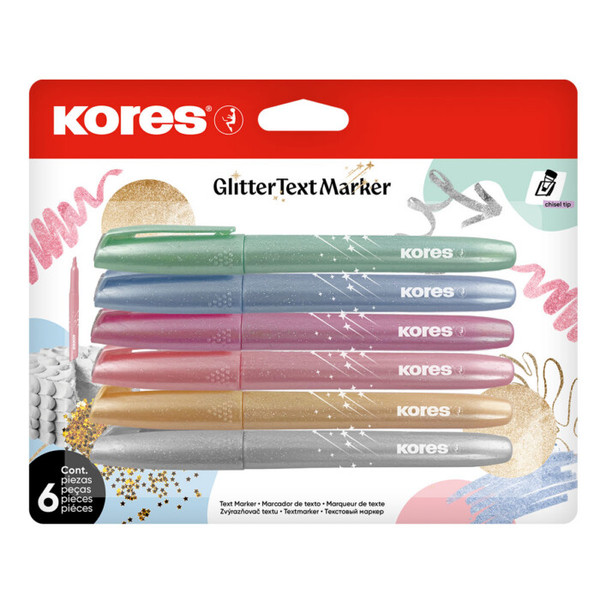 KORES GLITTER TEXT MARKER - SET OF 6