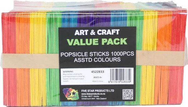 POP STICKS COLOURED (PKT 1000)