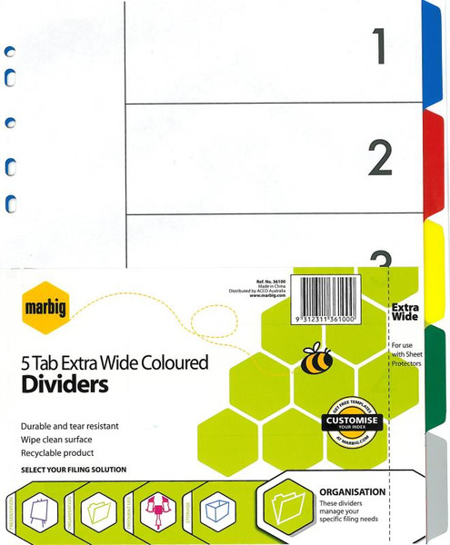 5 TAB COLOUR EXTRA-WIDE PVC DIVIDER