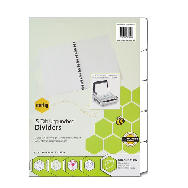 A4 WHITE UNPUNCHED DIVIDERS, 5 TAB MANILLA