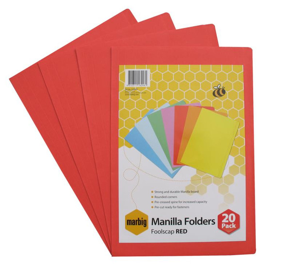 COLOURED FILE FOLDERS (RED), PKT 20