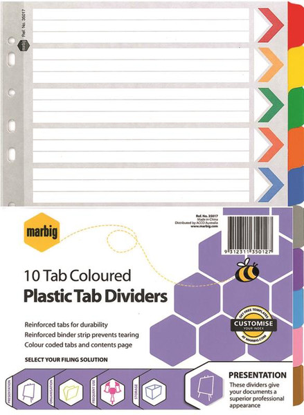 A4 COLOURED PLASTIC DIVIDERS 10 TAB