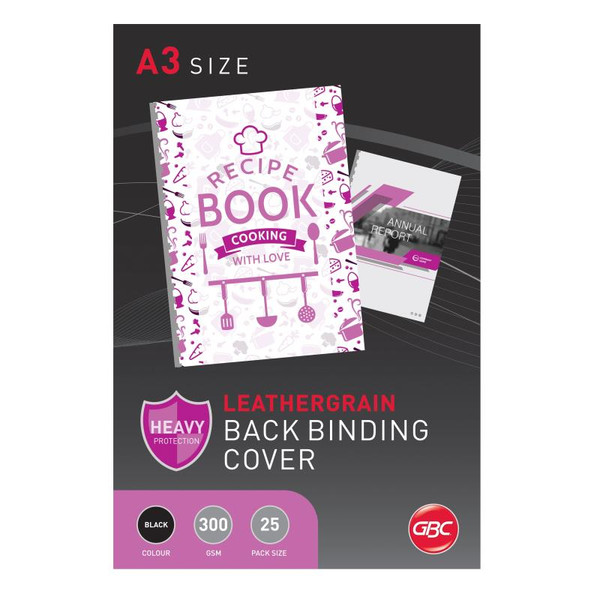 GBC A3 BINDING COVER (BLACK), PKT 25