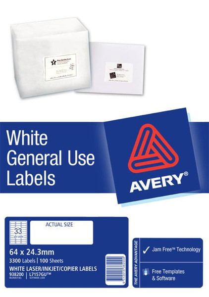 AVERY GENERAL USE LABELS L7157 33 LABELS/SHEET
