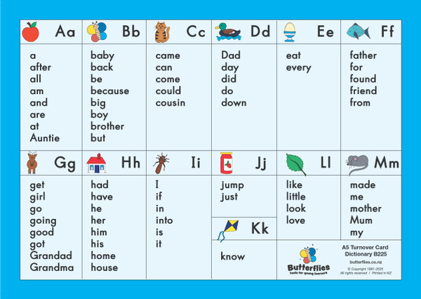 A5 BUTTERFLIES DICTIONARY CARD (BLUE)