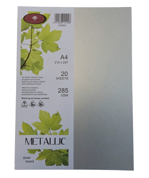 METALLIC A4 BOARD 285GSM (SILVER), PKT 20