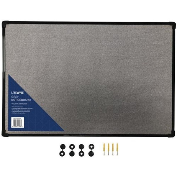 LITEWYTE GREY FABRIC PINBOARD 400 X 600MM