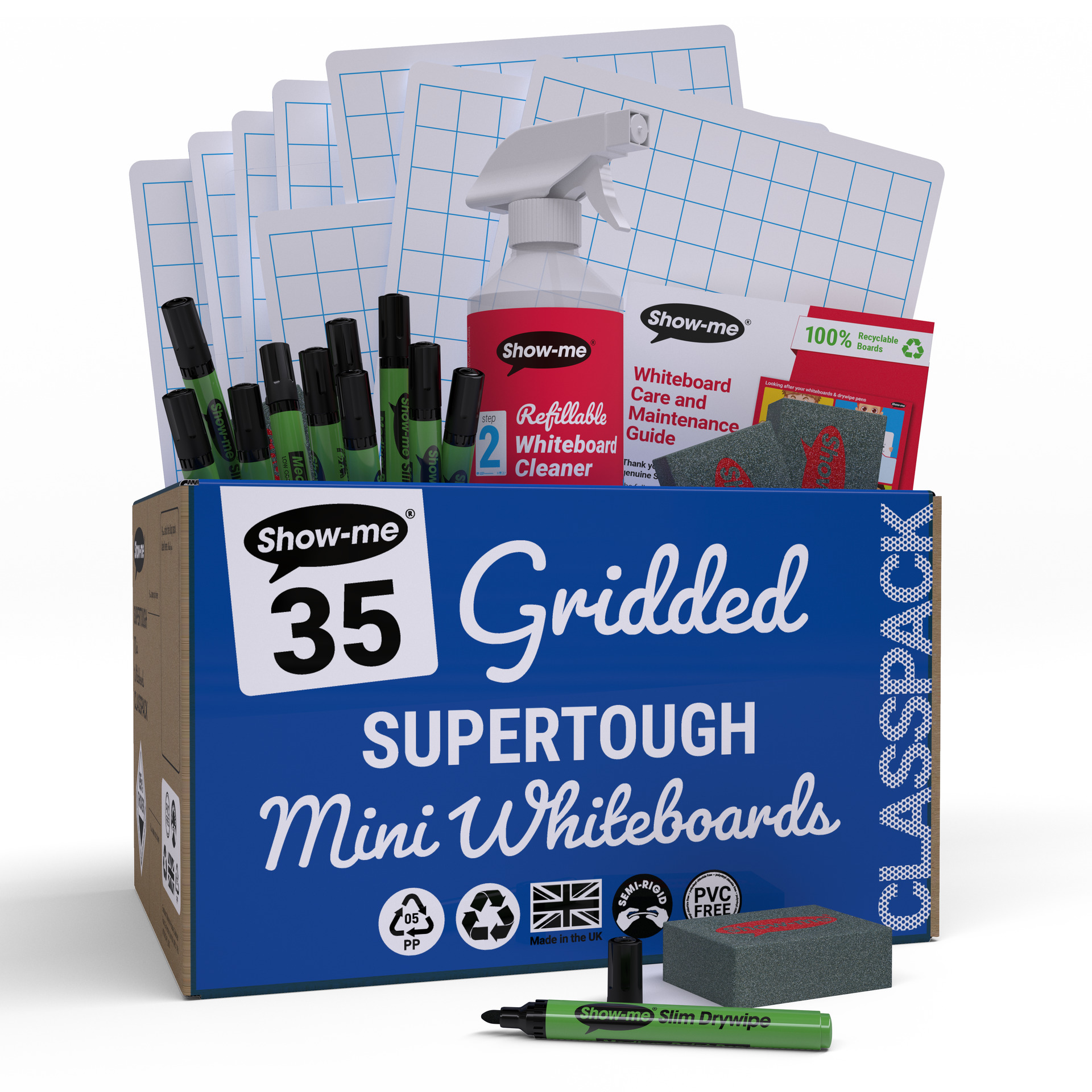 SHOW-ME SUPER TOUGH BOARD GRIDDED MINI WHITEBOARD - CLASSPACK