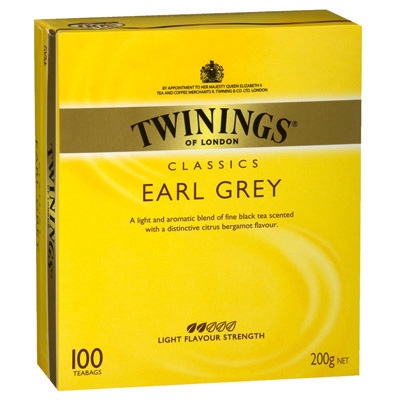 TWININGS EARL GREY TEA BAGS, BOX 100