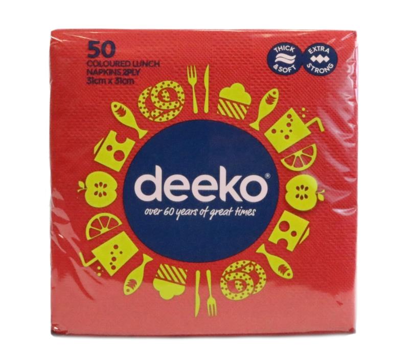 DEEKO SERVIETTES 2 PLY PKT 125 (RED)