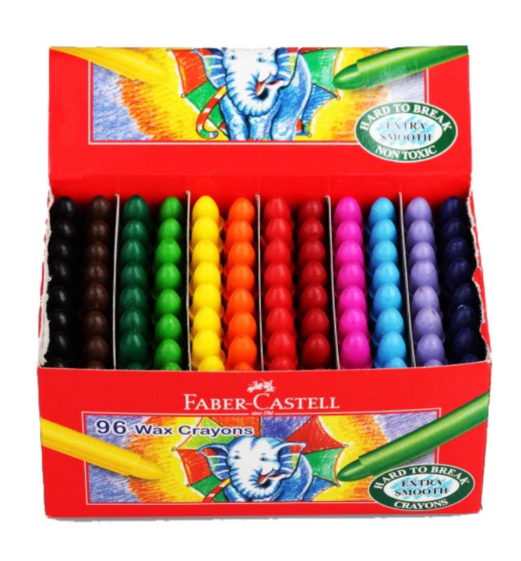 FABER CASTELL WAX CRAYONS, PKT 96