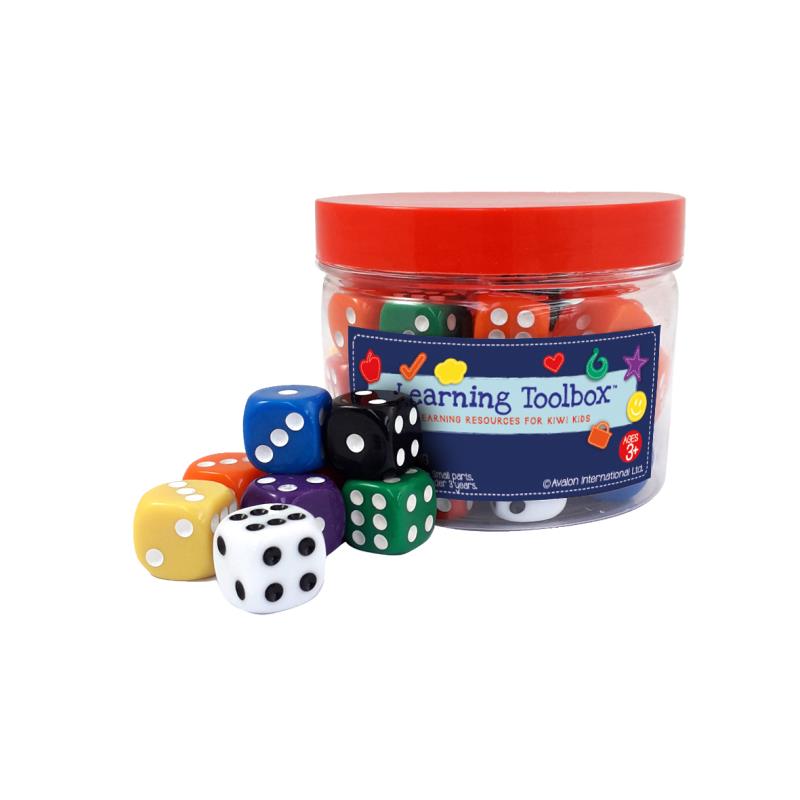 COLOURED DICE 16MM 50PCS