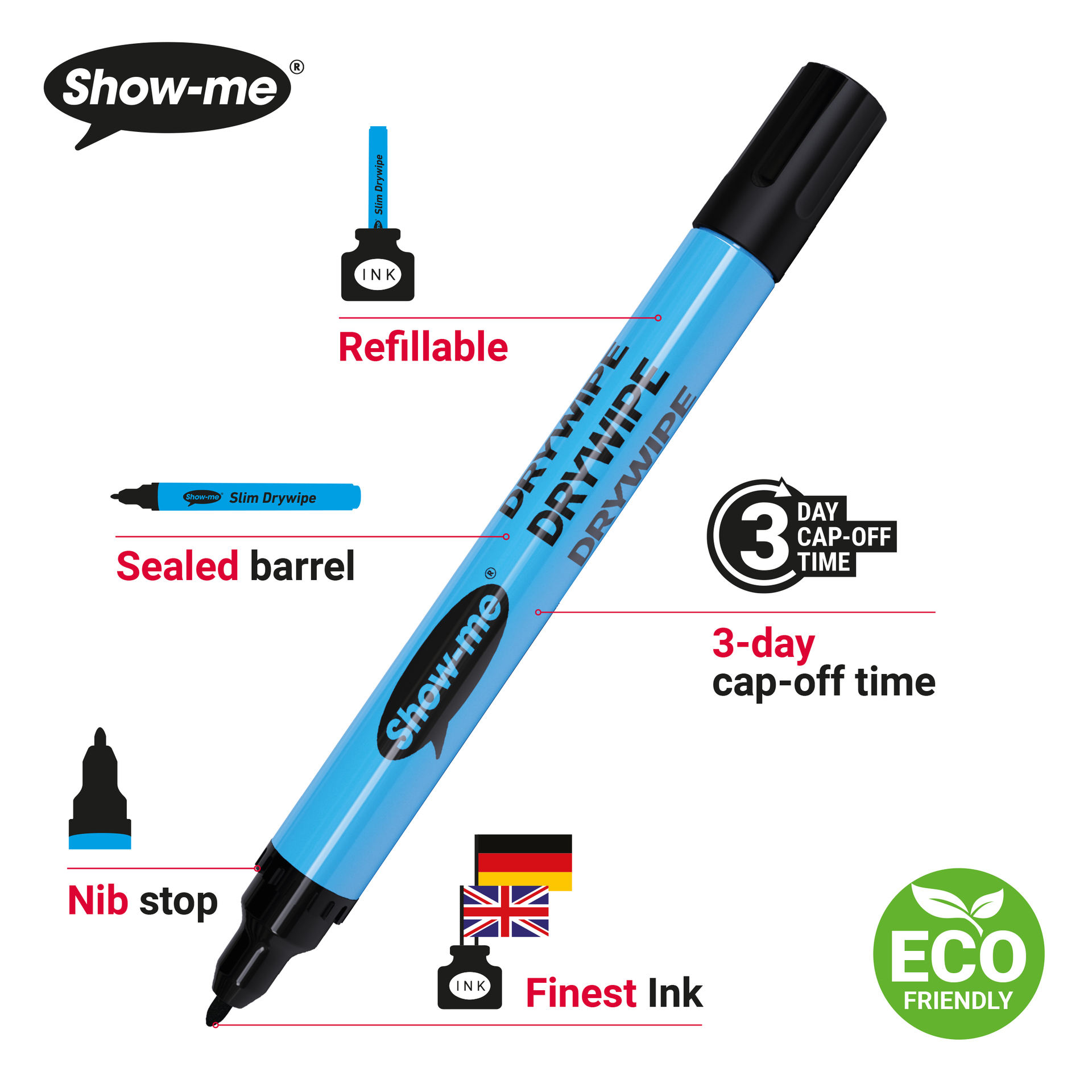 SHOW-ME FINE TIP WHITEBOARD MARKERS - SINGLE (BLACK)