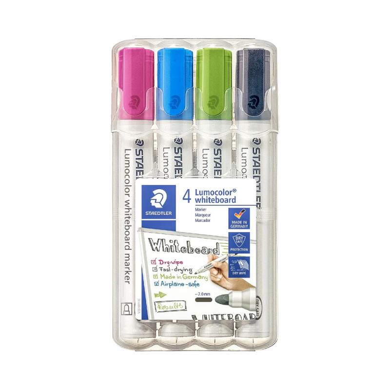 STAEDTLER LUMOCOLOR WHITEBOARD MARKERS BULLET, PKT 4 - BRIGHT