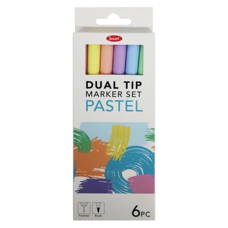 JASART DUAL TIP BRUSH FINELINER PASTEL, SET 6