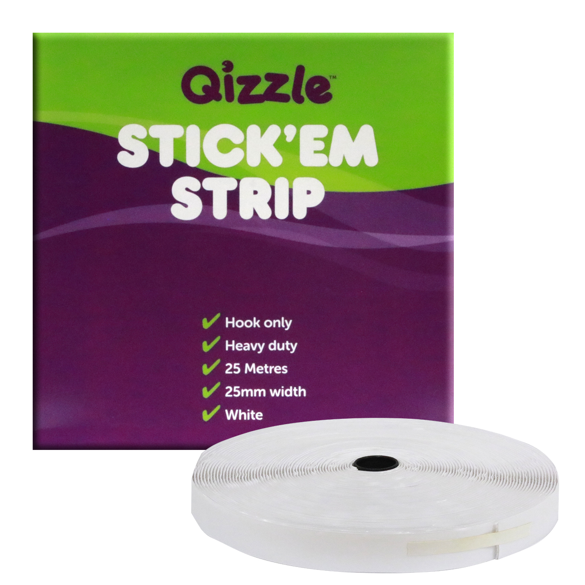 QIZZLE STICK EM STRIP (HOOK ONLY), 25MT ROLL
