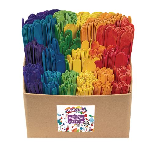 COLOURED WOOD CRAFT STICKS, CLASSROOM PACK