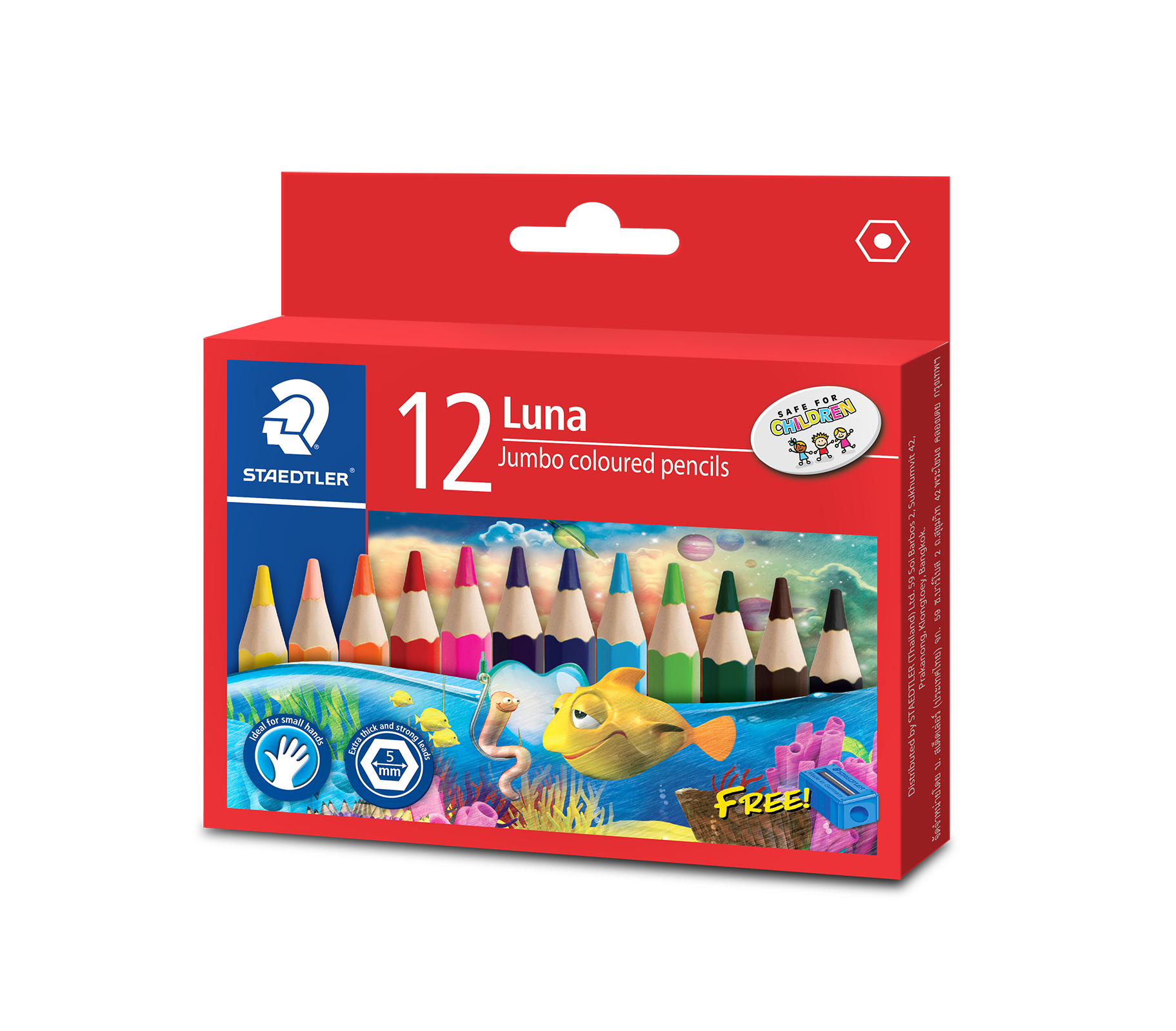 STAEDTLER LUNA HALF SIZE JUMBO COLOUR PENCILS PKT 12