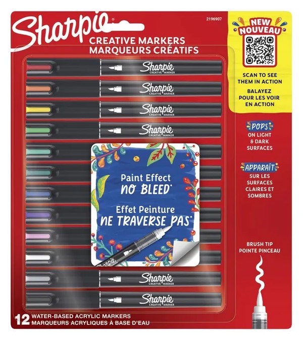 SHARPIE CREATIVE MARKERS, PKT 12 (BRUSH TIP)