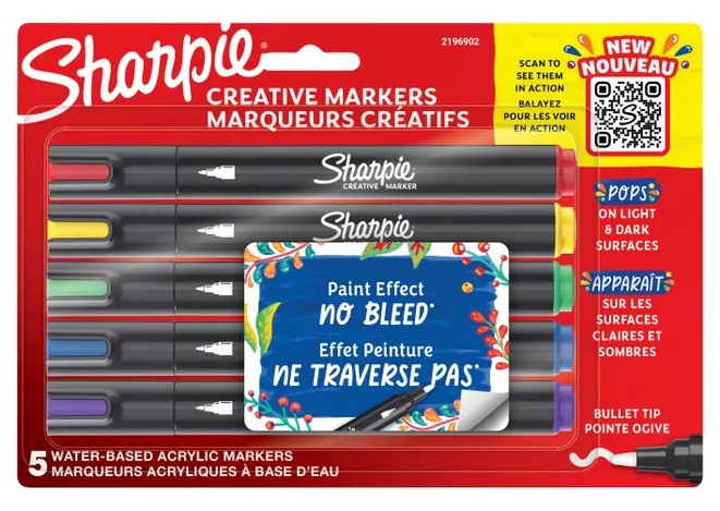 SHARPIE CREATIVE MARKERS, PKT 5 (BULLET TIP)