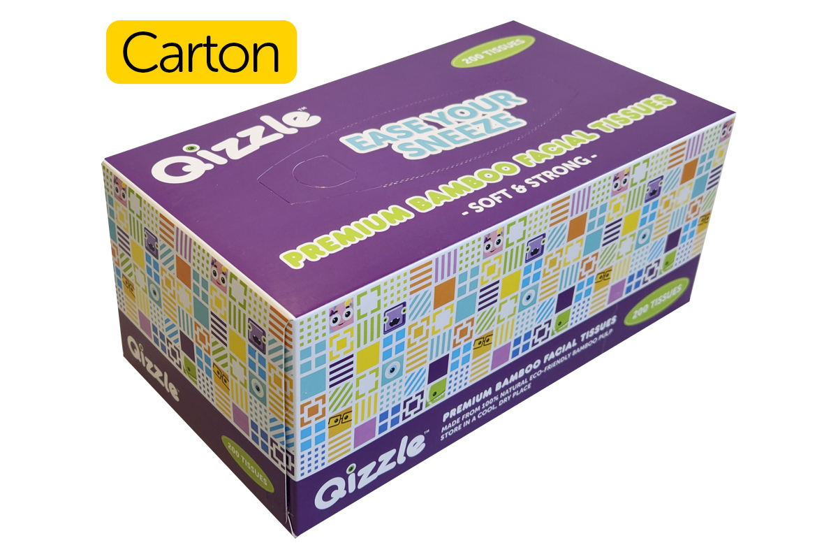 QIZZLE FACIAL TISSUES 2-PLY 200 SHEET, CTN 30