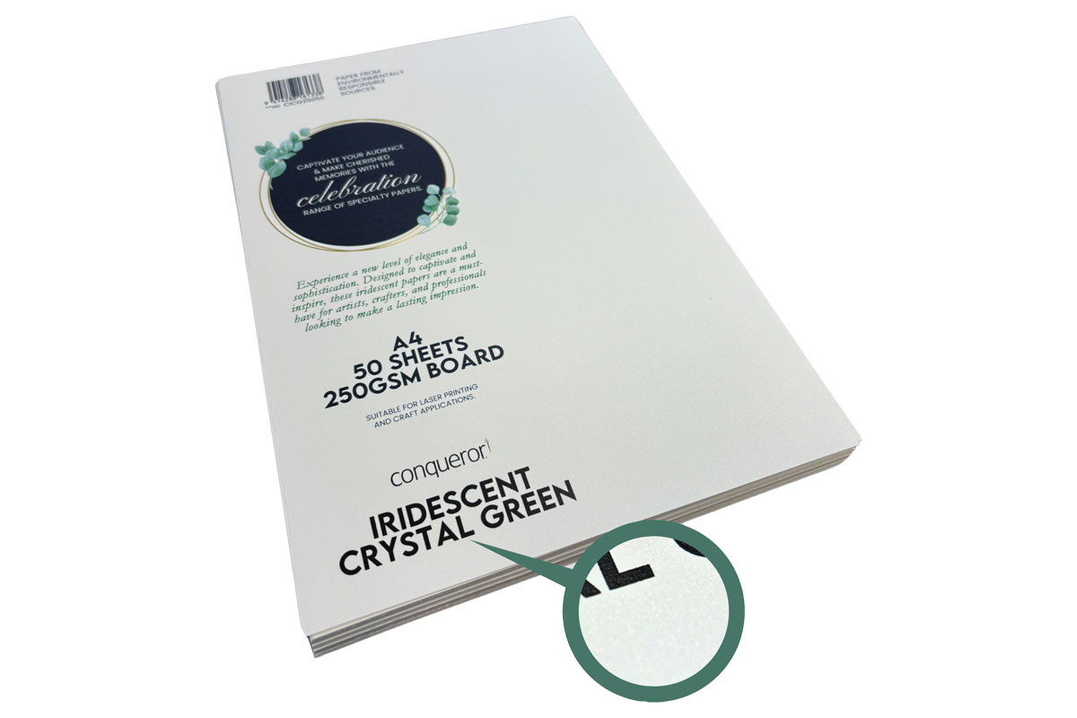 CONQUEROR A4 250 GSM IRIDESCENT CRYSTAL GREEN, PK 100