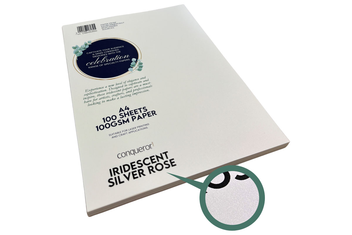 CONQUEROR A4 100GSM IRIDESCENT SILVER ROSE, PK 100