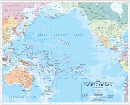 NEW WORLD POLITICAL PACIFIC CENTRED WALL MAP 1000 X 650MM LAMINATED